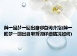 醉一回梦一回出自哪首词介绍(醉一回梦一回出自哪首词详细情况如何)