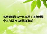 乌合麒麟简介什么意思（乌合麒麟个人介绍 乌合麒麟的简介）